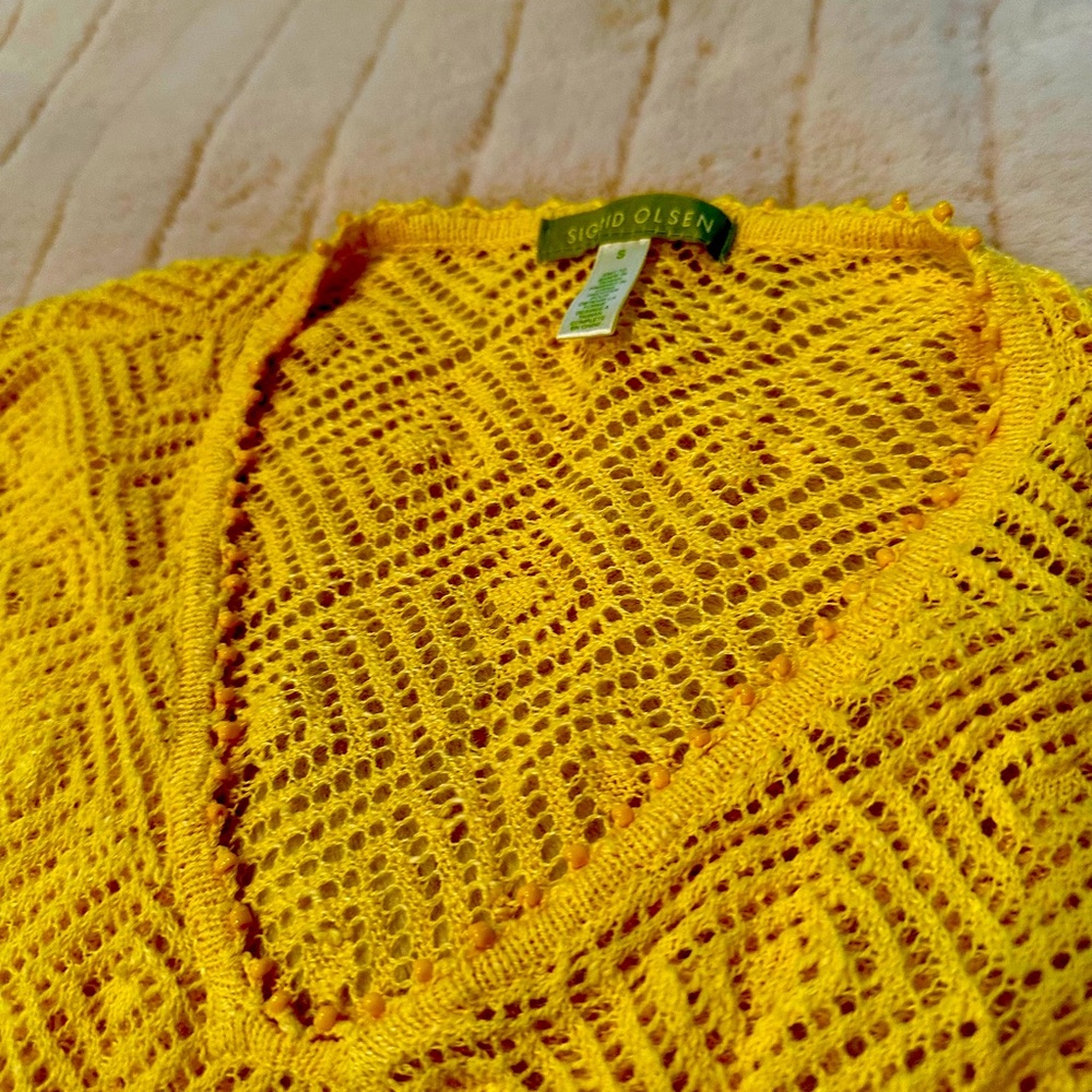 Yellow SIGRID OLSEN crochet knit sweater